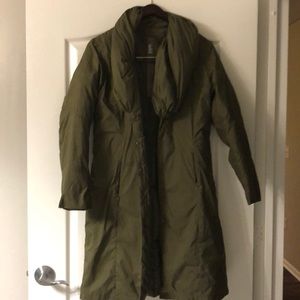 add Down long olive quilted coat